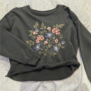 Abercrombie & Fitch Black Floral Embroidered Sweatshirt